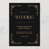 Modern Deco | Elegant Black and Gold Wedding Einladung (Vorderseite)