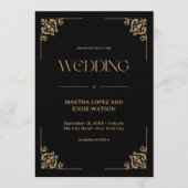 Modern Deco | Elegant Black and Gold Wedding Einladung (Vorderseite)