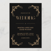 Modern Deco | Elegant Black and Gold Wedding Einladung (Vorderseite)