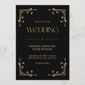 Modern Deco | Elegant Black and Gold Wedding Einladung (Vorderseite)