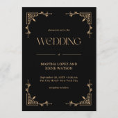 Modern Deco | Elegant Black and Gold Wedding Einladung (Vorderseite)