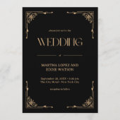 Modern Deco | Elegant Black and Gold Wedding Einladung (Vorderseite)