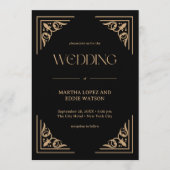 Modern Deco | Elegant Black and Gold Wedding Einladung (Vorderseite)