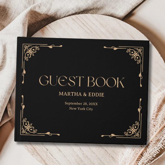Modern Deco | Elegant Black and Gold Wedding Gästebuch