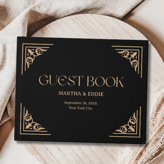 Modern Deco | Elegant Black and Gold Wedding Gästebuch