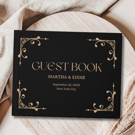 Modern Deco | Elegant Black and Gold Wedding Gästebuch