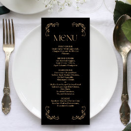 Modern Deco | Elegant Black and Gold Wedding Menükarte