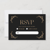 Modern Deco | Elegant Black and Gold Wedding RSVP Karte (Vorderseite)