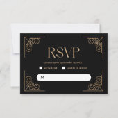 Modern Deco | Elegant Black and Gold Wedding RSVP Karte (Vorderseite)