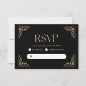 Modern Deco | Elegant Black and Gold Wedding RSVP Karte (Vorderseite)