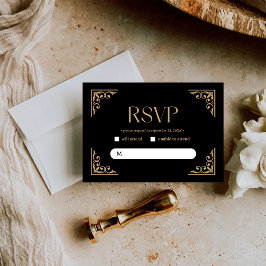 Modern Deco | Elegant Black and Gold Wedding RSVP Karte