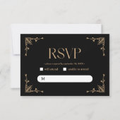 Modern Deco | Elegant Black and Gold Wedding RSVP Karte (Vorderseite)