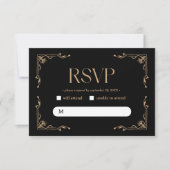 Modern Deco | Elegant Black and Gold Wedding RSVP Karte (Vorderseite)
