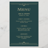 Modern Deco Elegant Emerald Green Wedding Menu Flyer (Vorne)