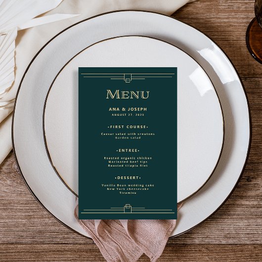Modern Deco Elegant Emerald Green Wedding Menu Flyer