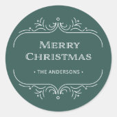 Modern Deco | Elegant Green Merry Christmas Runder Aufkleber (Vorderseite)