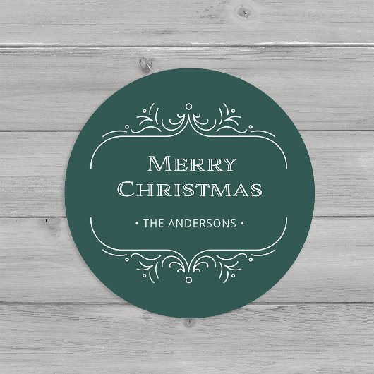 Modern Deco | Elegant Green Merry Christmas Runder Aufkleber