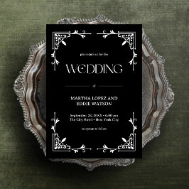 Modern Deco | Elegant Onyx Black and White Wedding Einladung