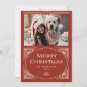 Modern Deco | Elegant Red with Photo Feiertagskarte (Vorderseite)