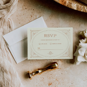 Modern Deco Elegante Gold- und Elfenbeinhochzeit RSVP Karte