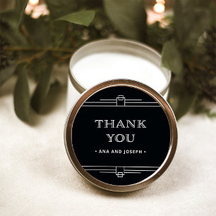 Modern Deco Elegante Hochzeit in Onyx-Schwarz un Runder Aufkleber