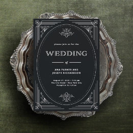 Modern Deco | Elegante Onxy Schwarz-Weiß-Hochzeit Einladung