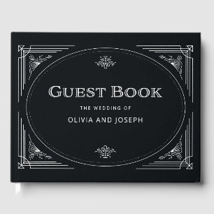 Modern Deco Elegante Onyx Schwarz-Weiße Hochzeit Gästebuch