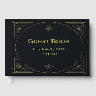 Modern Deco Elegante schwarze und goldene Folien Gästebuch