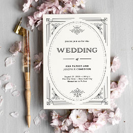 Modern Deco | Elegante schwarze und weiße Hochzeit Einladung