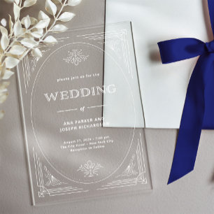 Modern Deco   Elegante weiße Rahmenhochzeit Acryleinladungen