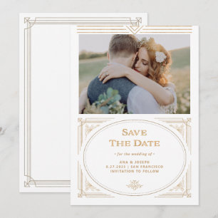Modern Deco   Elegantes Faux-Gold und weißes Foto Save The Date