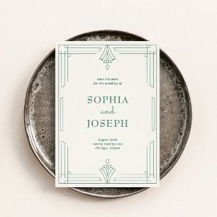 Modern Deco Elegantes Hellgrün und sanftes Elfen Save The Date