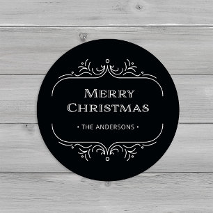 Modern Deco Elegantes Schwarzes Frohe Weihnachte Runder Aufkleber