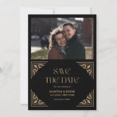 Modern Deco | Faux Gold and Black Photo Wedding Save The Date (Vorderseite)