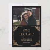 Modern Deco | Faux Gold and Black Photo Wedding Save The Date (Vorderseite)