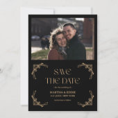 Modern Deco | Faux Gold and Black Photo Wedding Save The Date (Vorderseite)