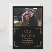 Modern Deco | Faux Gold and Black Photo Wedding Save The Date (Vorderseite)