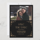 Modern Deco | Faux Gold and Black Photo Wedding Save The Date (Vorderseite)
