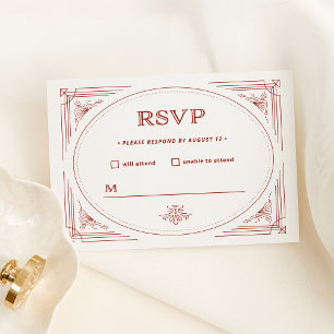 Modern Deco   Hell Silberweiß mit roter Hochzeit RSVP Karte