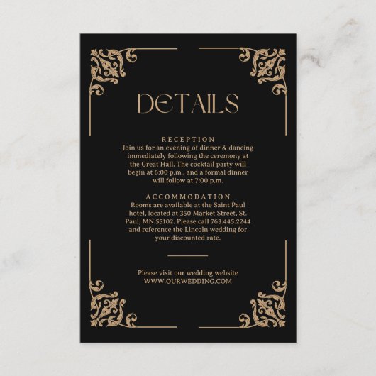 Modern Deco Ivory and Black Wedding Guest Details Begleitkarte (Vorderseite)