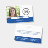 Modern Deep Blue Block Foto Name Tag Ausweis (Vorder- & Rückseite)