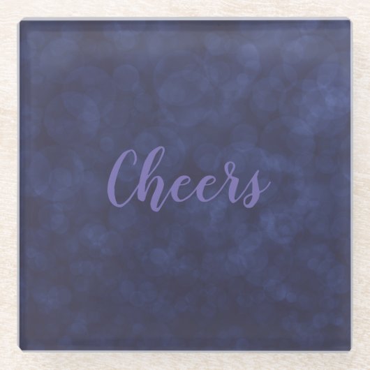 Modern Deep Blue Bokeh Cheers Glass Untersetzer (Vorderseite)