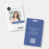 Modern Deep Blue Employee Company Logo Foto QR Ausweis (Vorder- & Rückseite)