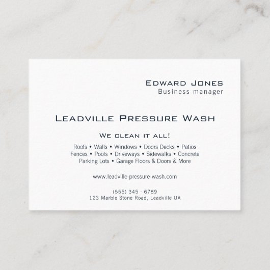 Modern Deep Blue Power Pressure Wash  Visitenkarte (Rückseite)