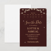 Modern Deep burgundy Fairy Lights Save The Date (Vorne/Hinten)