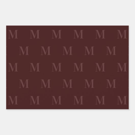 Modern Deep Burgundy Minimalistisch Monogram Geschenkpapier Set (Vorderseite)