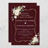 Modern Deep Burgundy White Ivory Flowers Wedding Einladung (Vorne/Hinten)