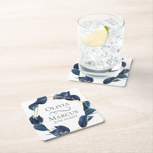 Modern Deep Indigo Blue und Gold Frame Rechteckiger Pappuntersetzer (Vor Ort)