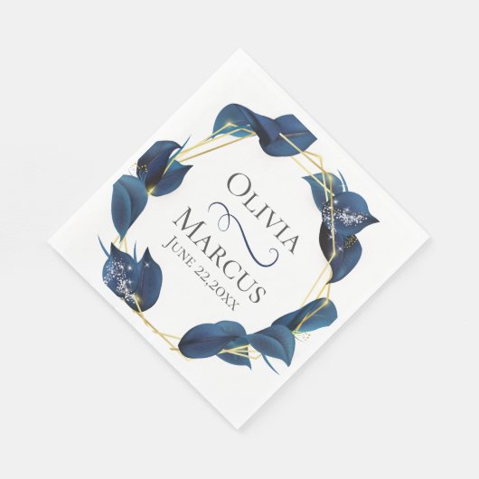 Modern Deep Indigo Blue und Gold Frame Serviette (Ecke)