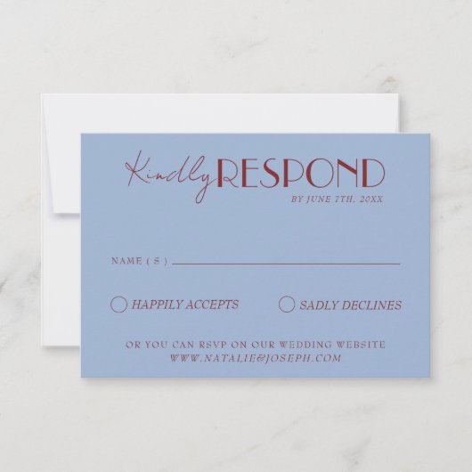 Modern Deep Red Blue Classy Fancy Wedding RSVP Karte (Vorderseite)
